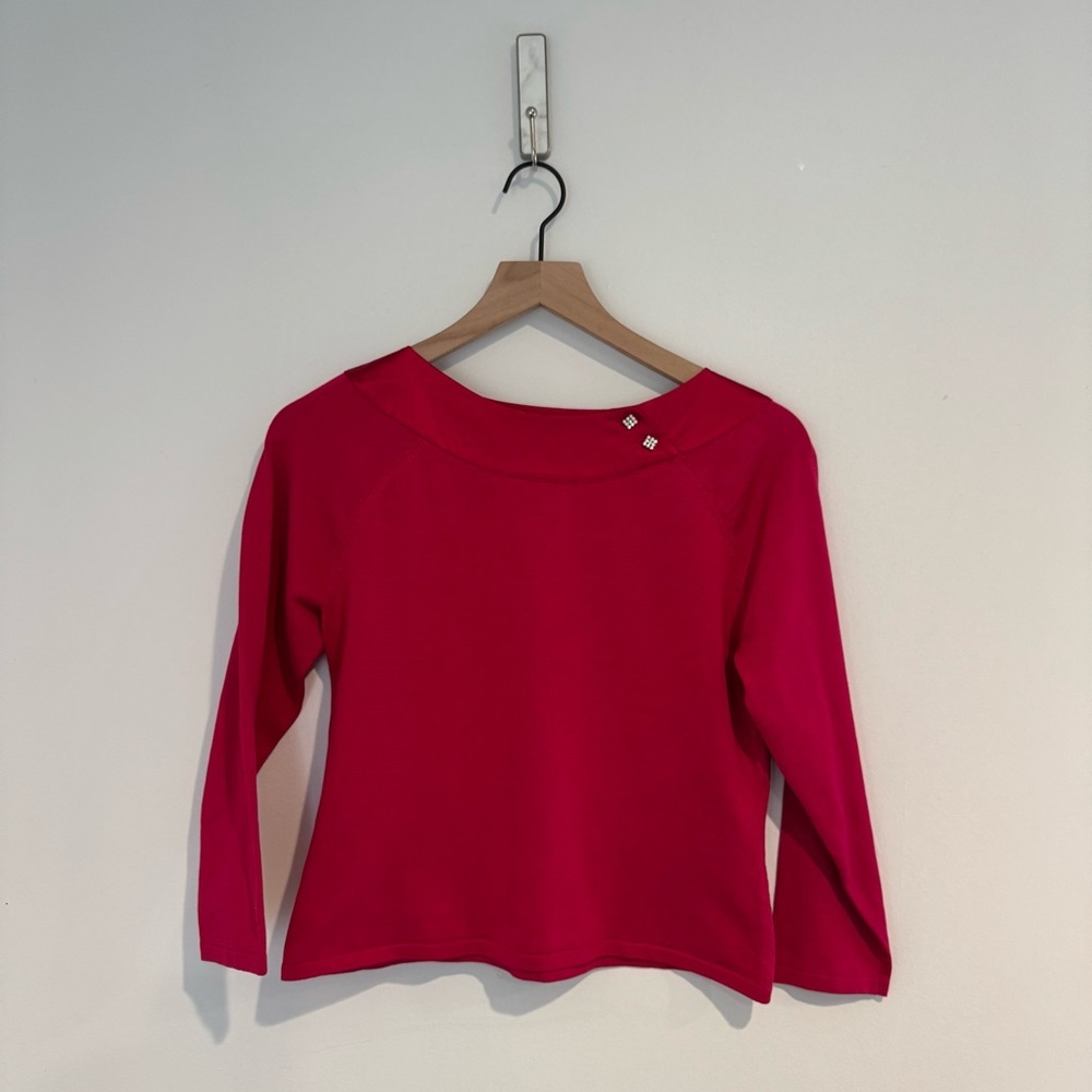 Talbots Petites Pink Long Sleeve Top Rhinestone Detail Size S Petite Classic